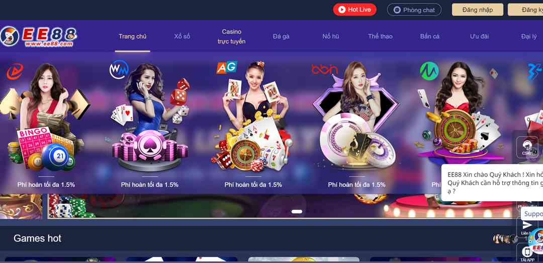 Casino đa dạng trò chơi nổi tiếng thế giới ở EE88